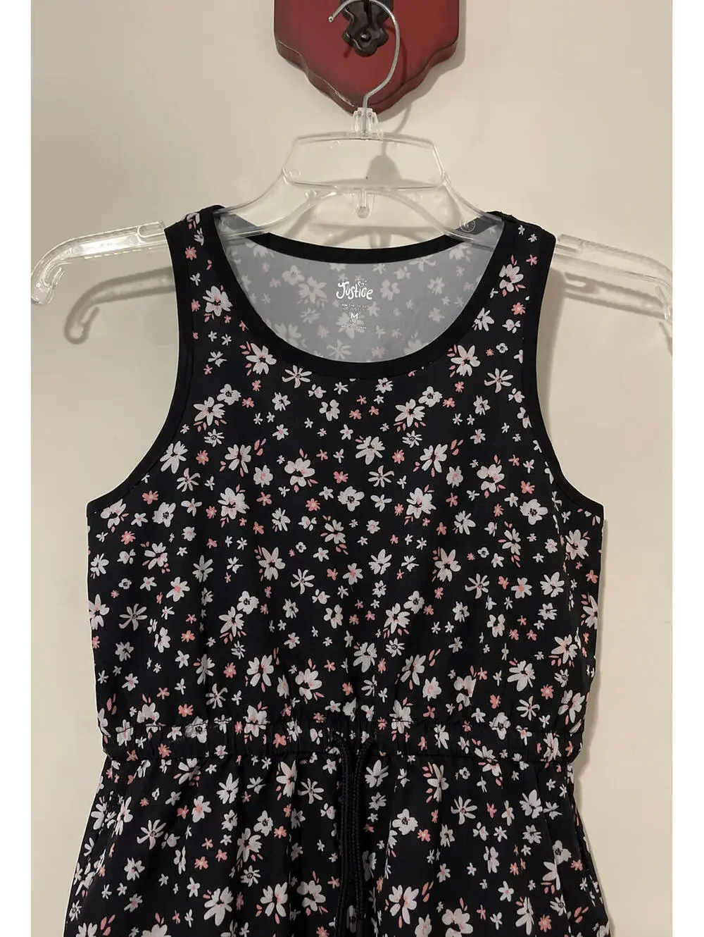 Justice Girls Size 10 Black Floral Sleeveless Elastic-Waist Dress! A6139